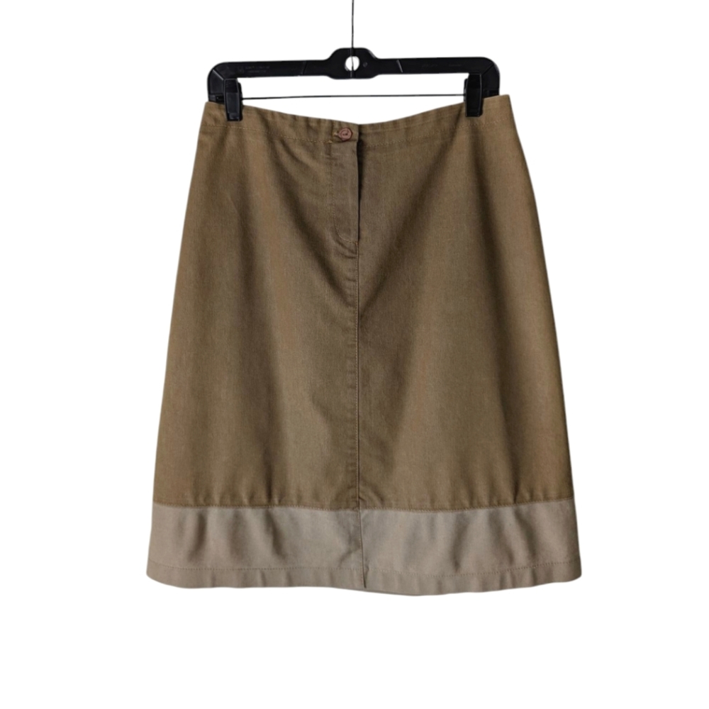 Vintage Monteau Knee Length Skirt Tan Khaki Green Denim Vibes Women Medium